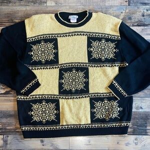 Cricket Lane vintage Black and Gold Snowflake Festive Crewneck Sweater